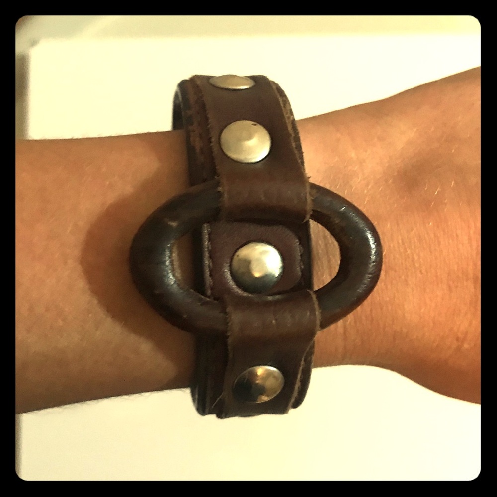 Studded Brown Leather & Wood Bracelet